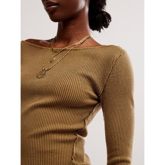 🆕 FREE PEOPLE Soul Sister Layering Top / Military Olive - Picture 4 of 6